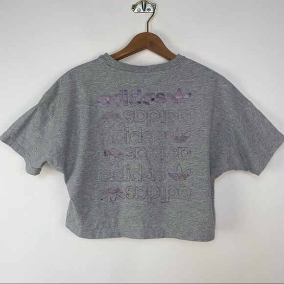 Adidas Originals | Purple Metallic Shimmer Logo Oversized Crop Tee Grey - Picture 1 of 7